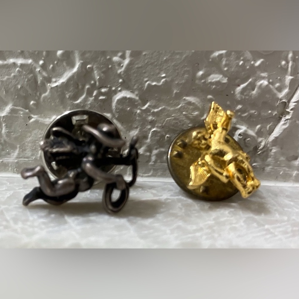 2x  Cupid Cherub Angel Brooch Pin Cowboy Silver Plated Cupid Gold Plated
